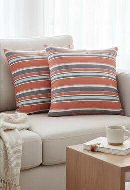 Accent Throw Pillows Orange Purple Blue 14" x 14" Set of 2 Indoor Outdoor